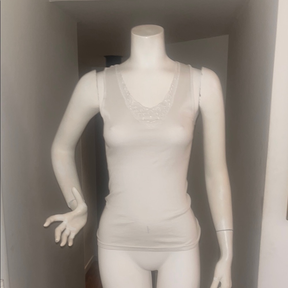 Vintage Italian White Lace Trim Tank Top